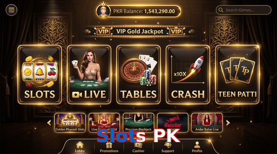 Main screen of Slots PK casino page for PK players