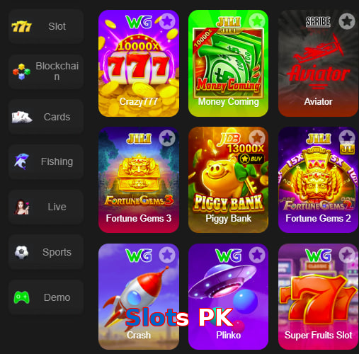 Main screen of Slots PK game page for PK players