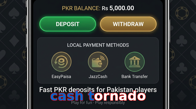Deposit and withdrawal screen with PKR methods